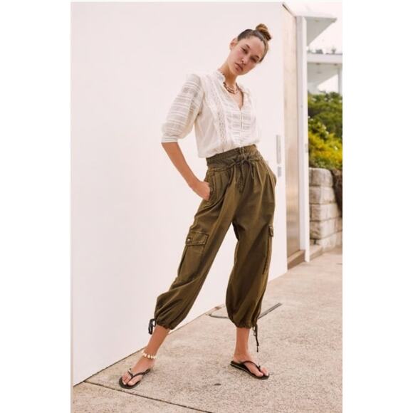 (6) $168 Free People Women's Fly Away Parachute Cargo Pants High-Rise Slouchy - Picture 3 of 8